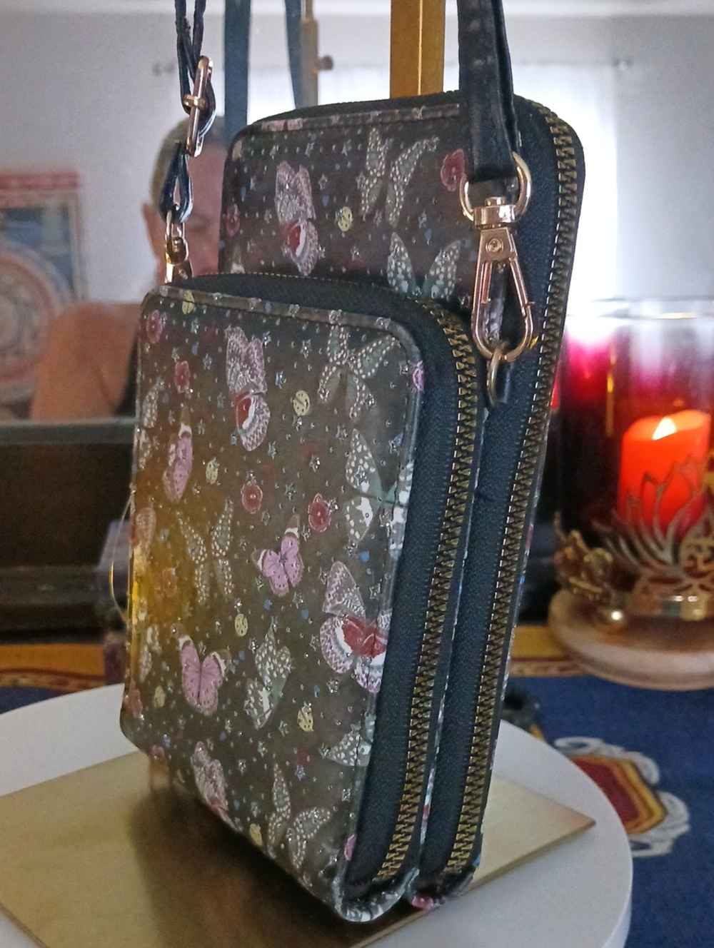 Black Butterfly Print Crossbody Phone Hokder & Wallet NWT - Picture 3 of 9